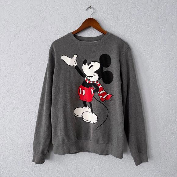 Disney Mickey Mouse Gray Long Sleeve Pullover Sweatshirt Size Large - Picture 1 of 3